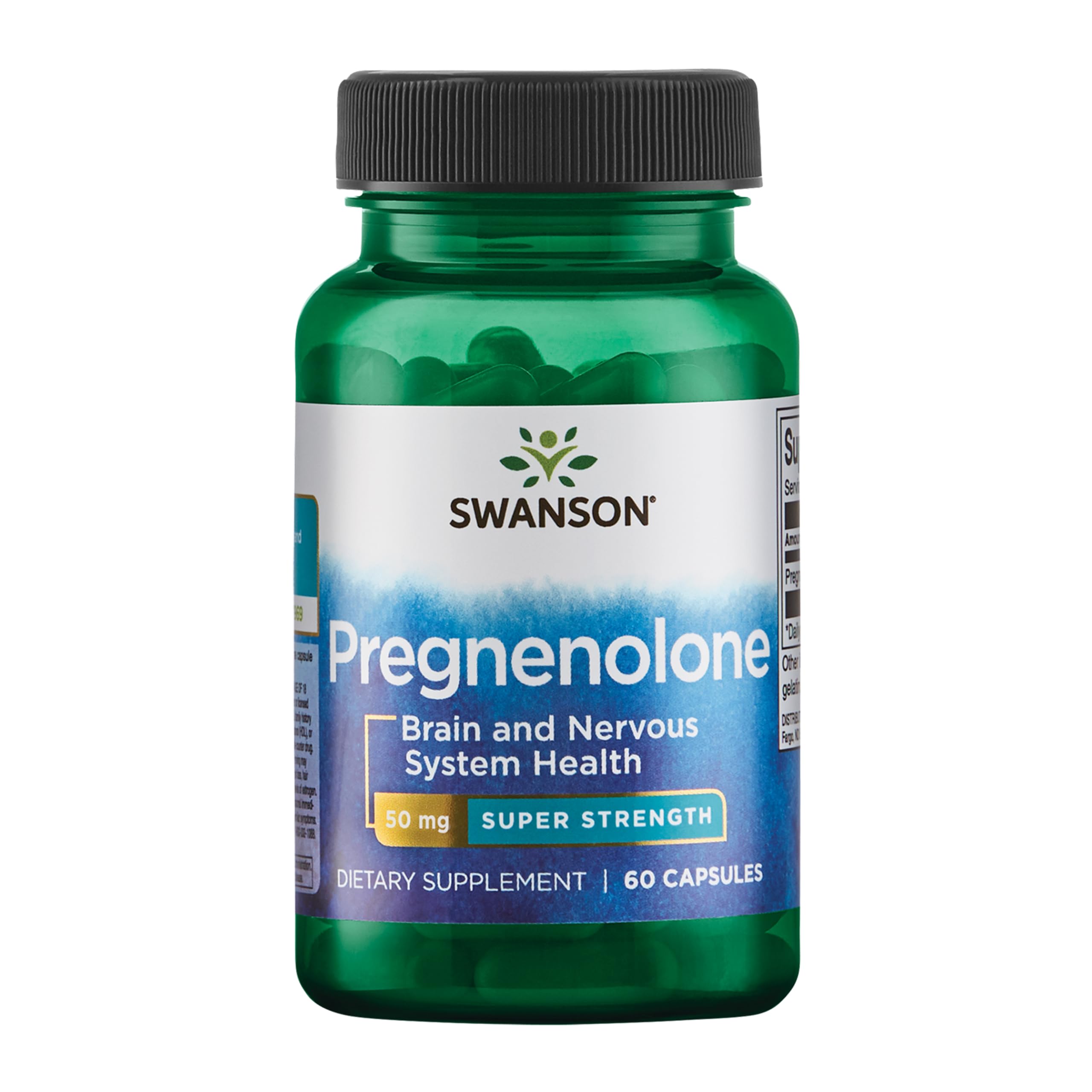 Swanson pregnenolone 50 mg, bouteille: soutien potentiel énergie et concentration.