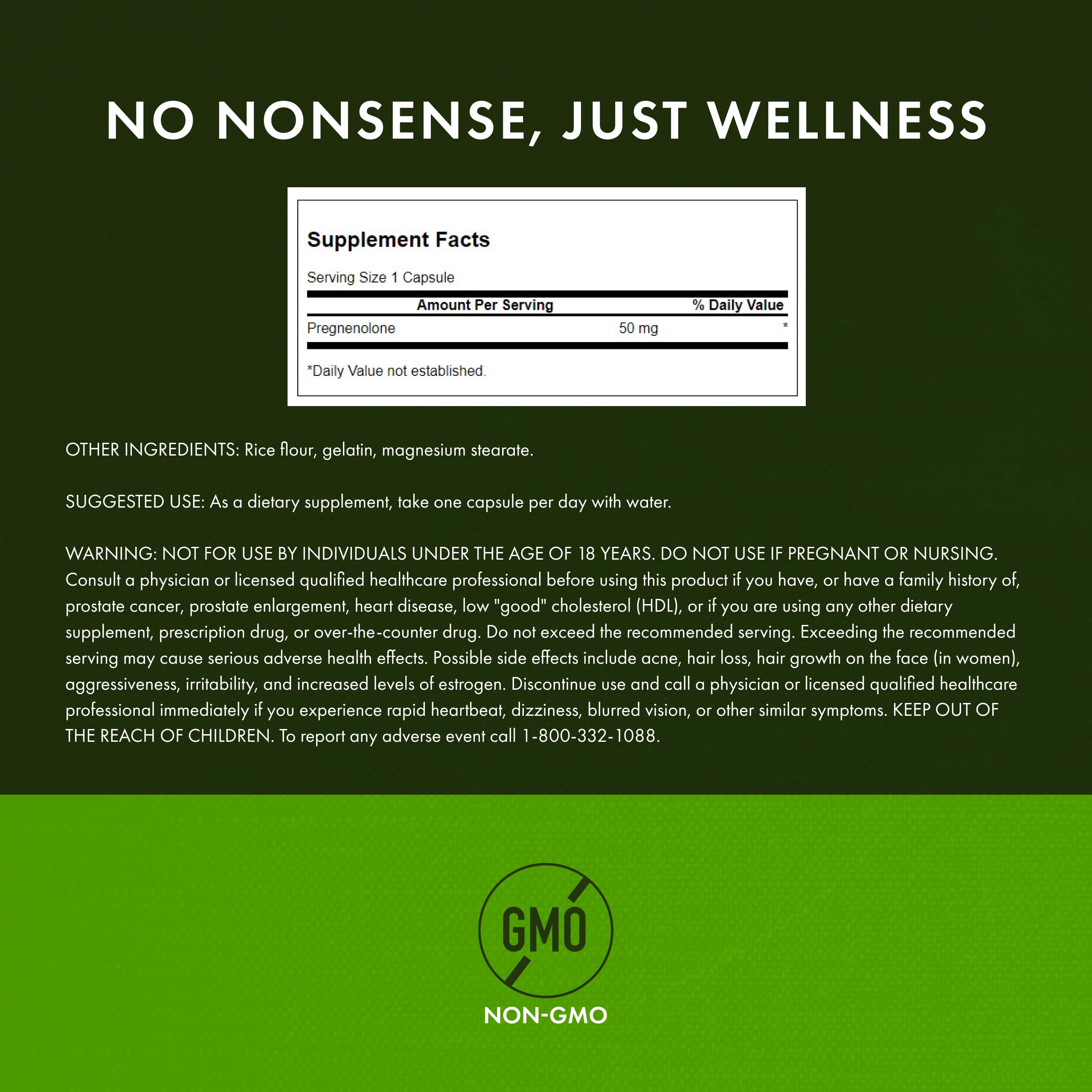 Swanson pregnenolone 50 mg, emballage arrière: mode d'emploi rapide.