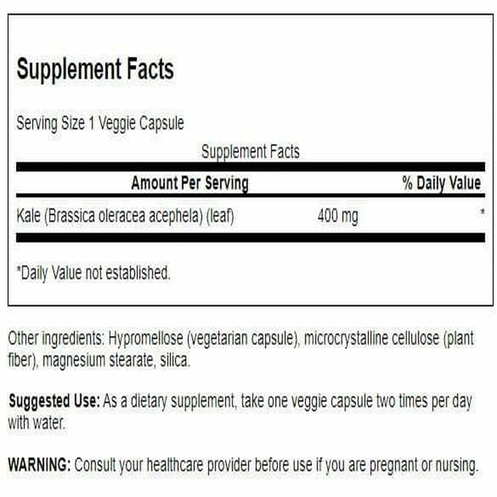 Swanson Premium Kale capsules véganes – formulation végétale adaptée à un mode de vie sain.