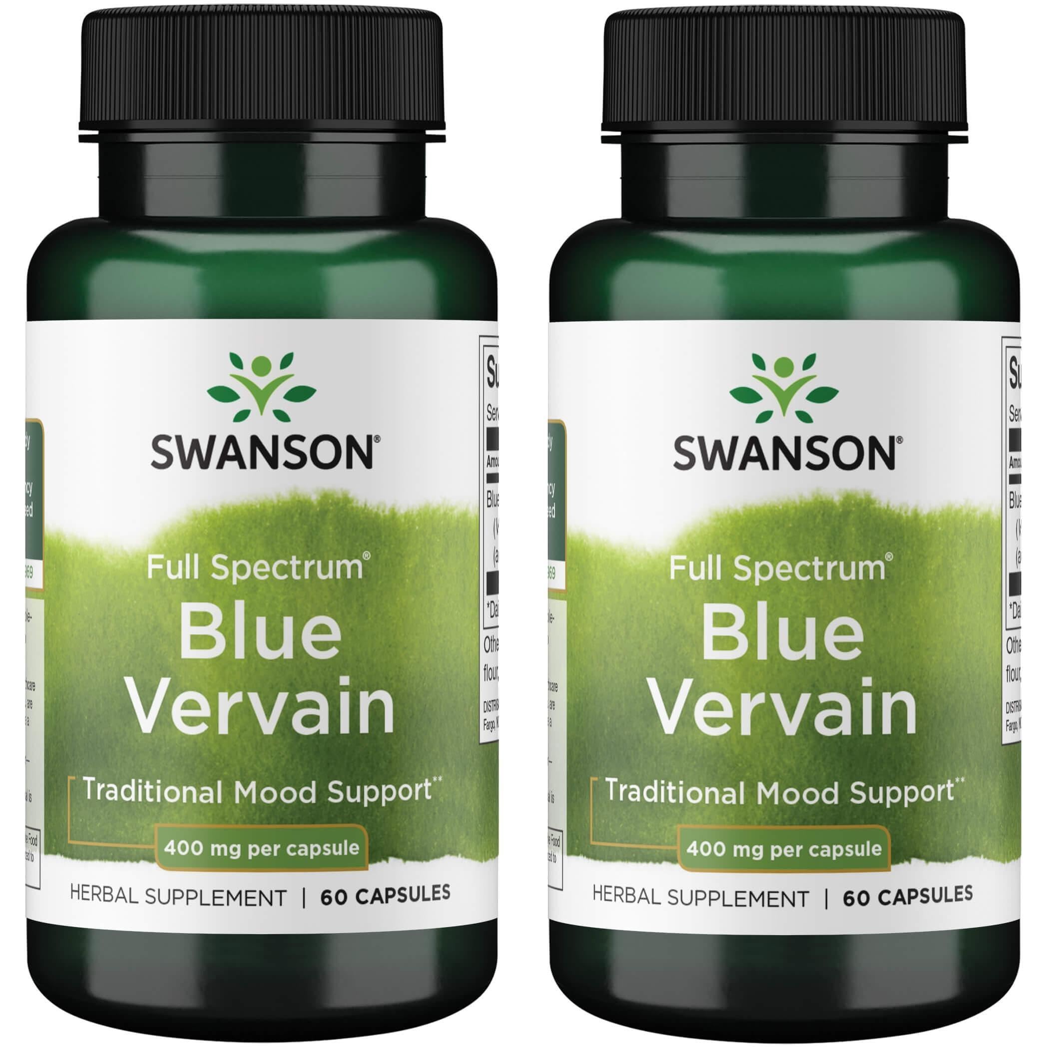 Swanson Premium Vervaine Bleue – capsules 400 mg, soutien potentiel de l'humeur et du calme.
