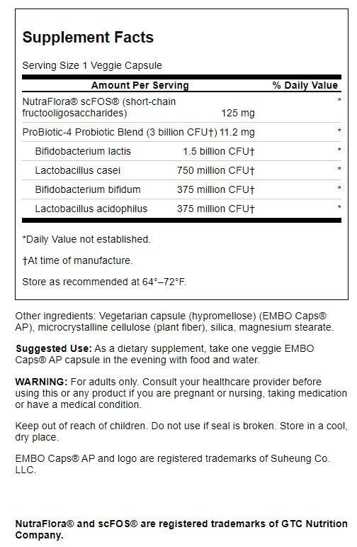 Swanson Probiotic-4, gélules végétales faciles à avaler pour le quotidien