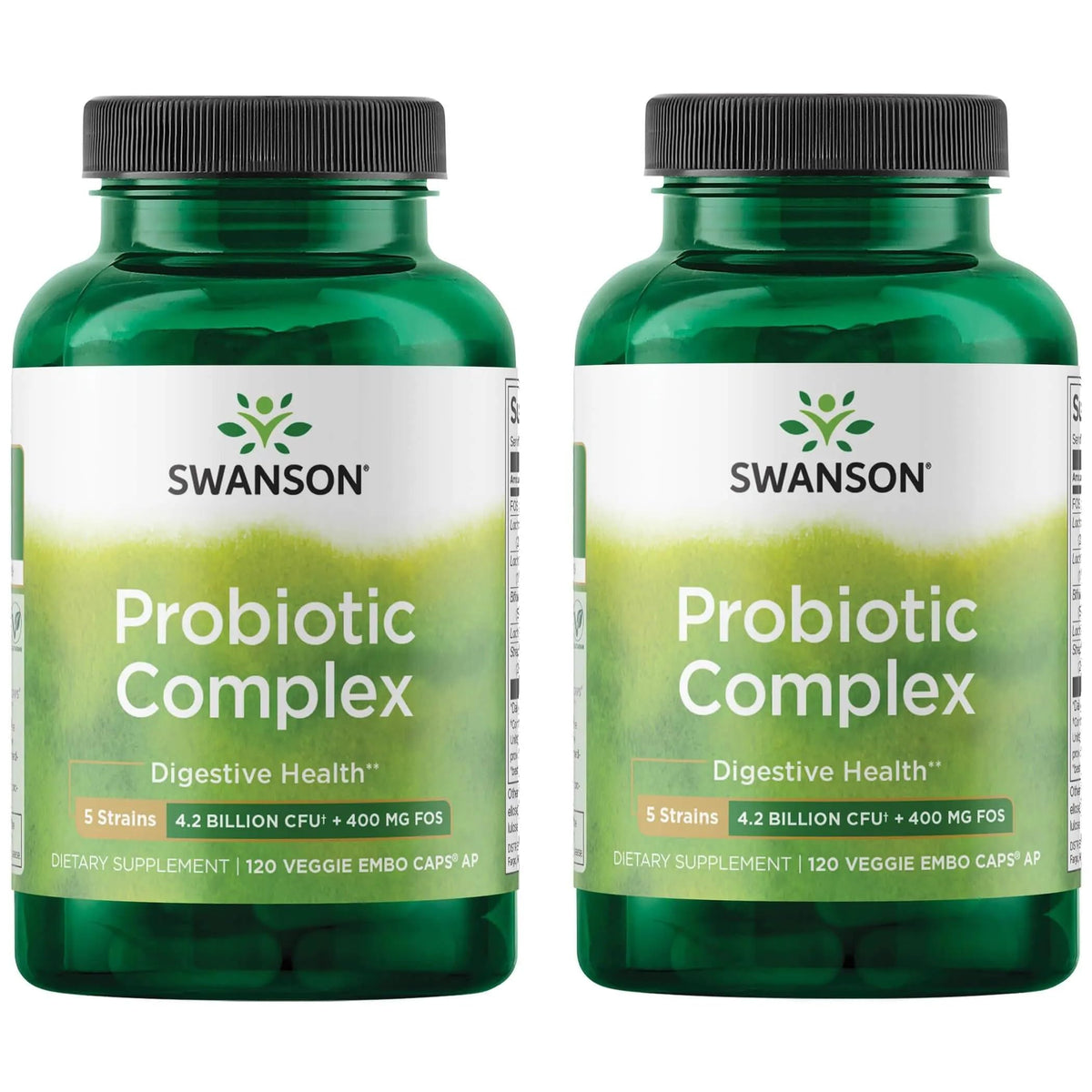 Swanson Probiotic Complex en bouteille, format 2 boîtes, soutien potentiel à la digestion.