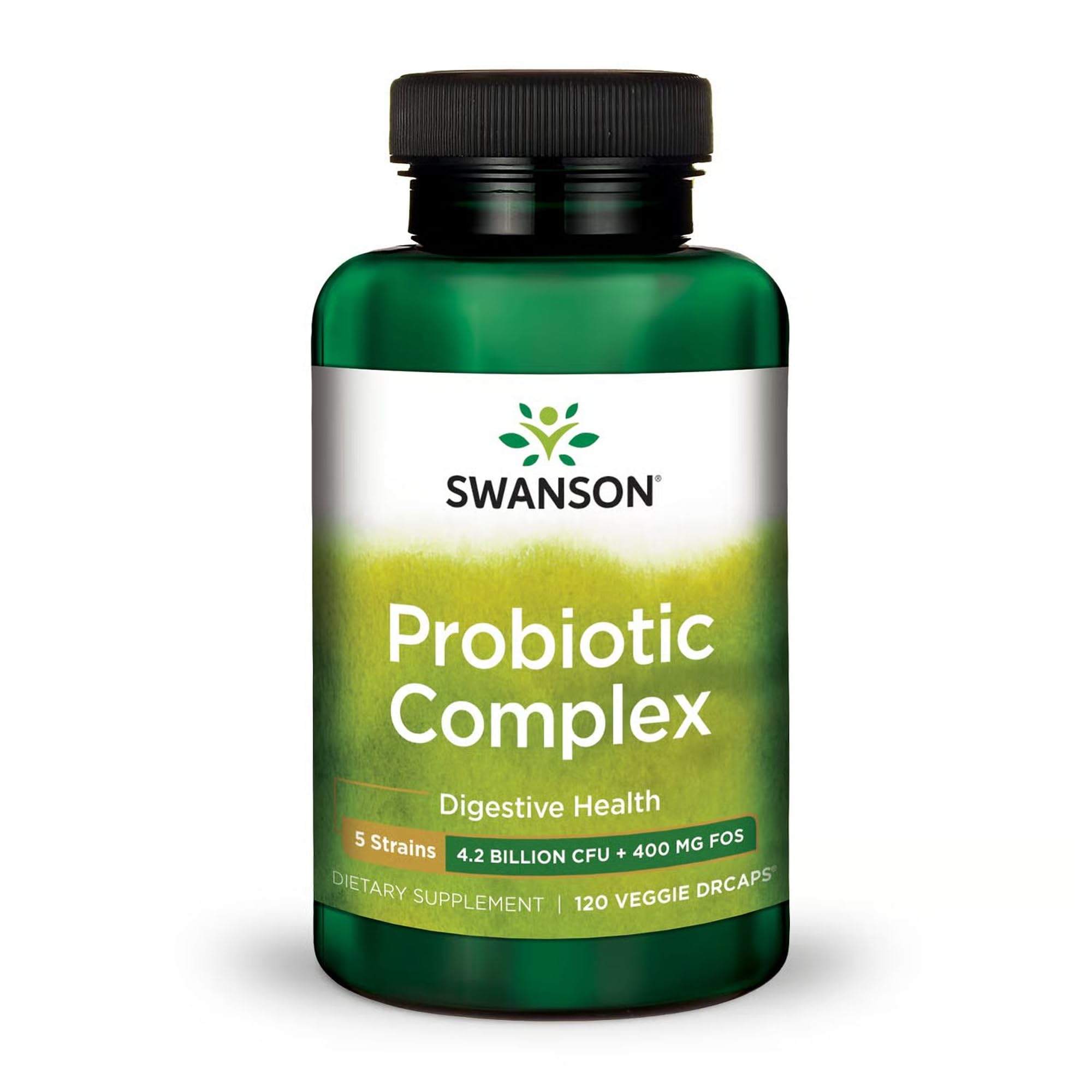 Swanson Probiotic Complex – bouteille DRcaps, soutien digestif potentiel et confort quotidien.