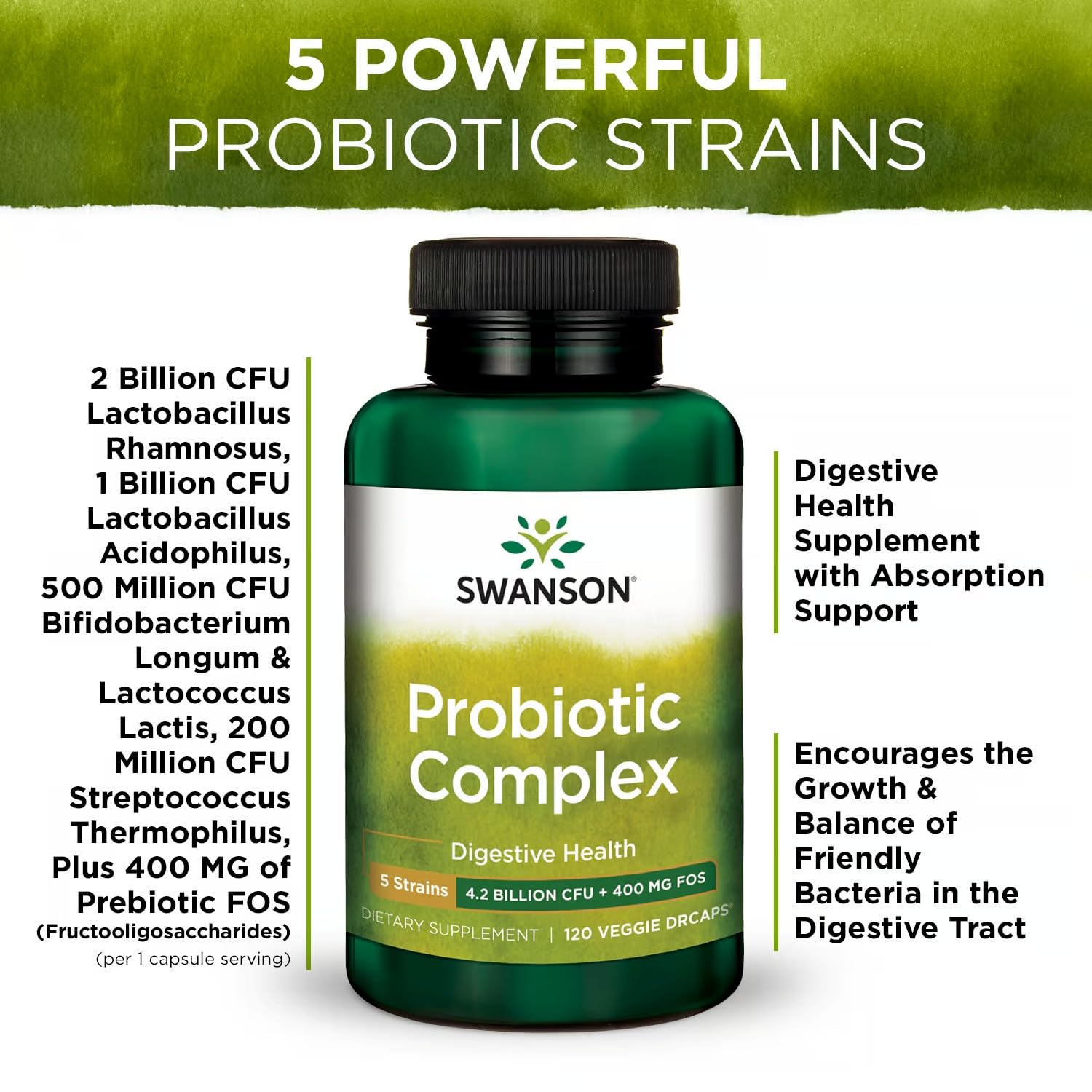 Prébiotique FOS intégré, Swanson Probiotic Complex nourrit les bactéries bénéfiques.