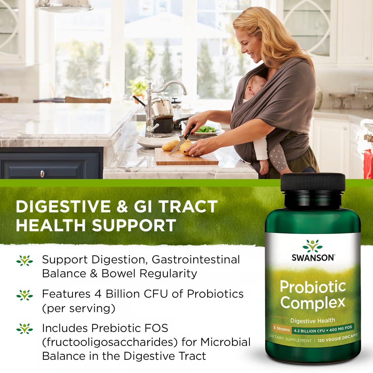 Gélules digestives Swanson Probiotic Complex pour le confort intestinal.
