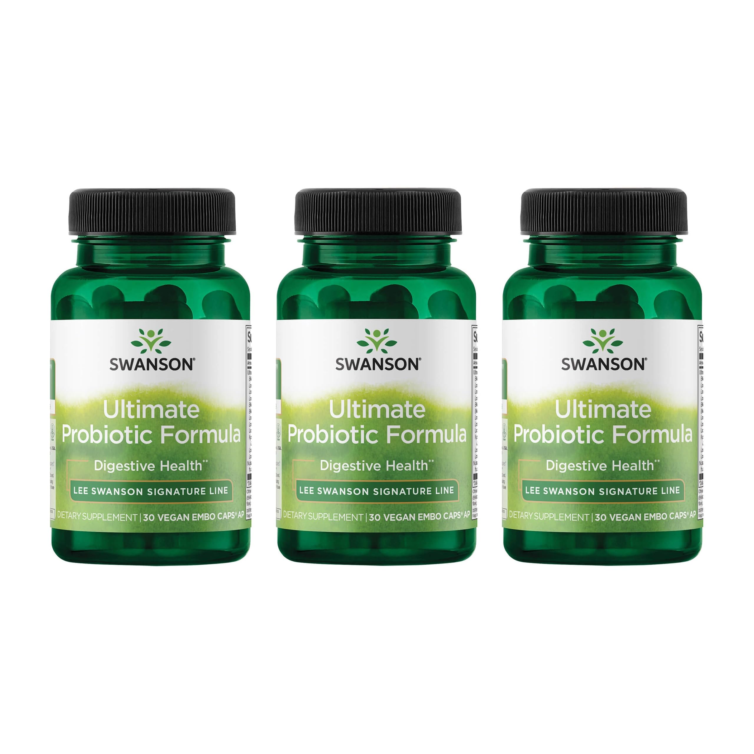 Swanson Probiotique Formule Ultime – bouteille 3 paquets, soutien digestif potentiel.