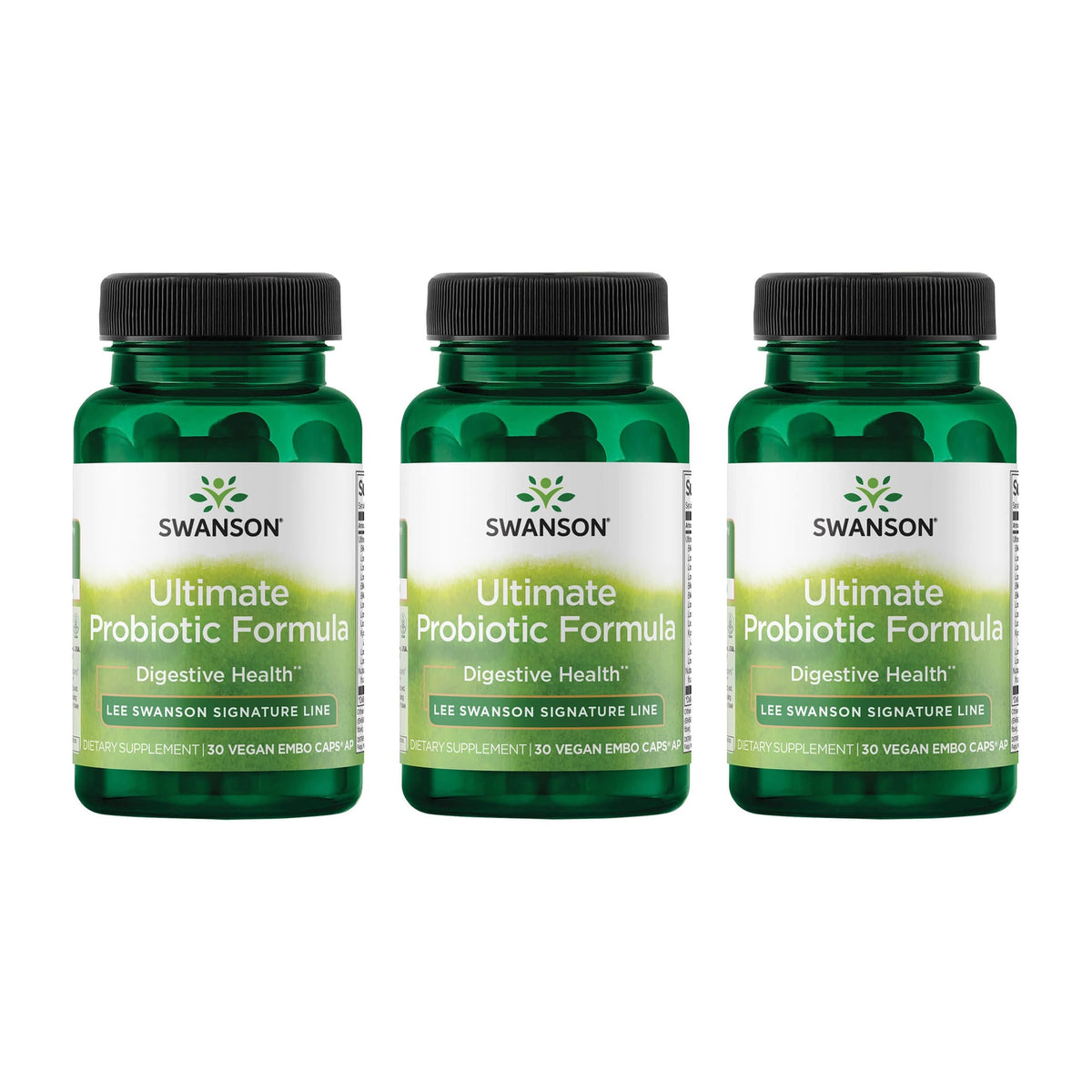 Swanson Probiotique Formule Ultime – bouteille 3 paquets, soutien digestif potentiel.