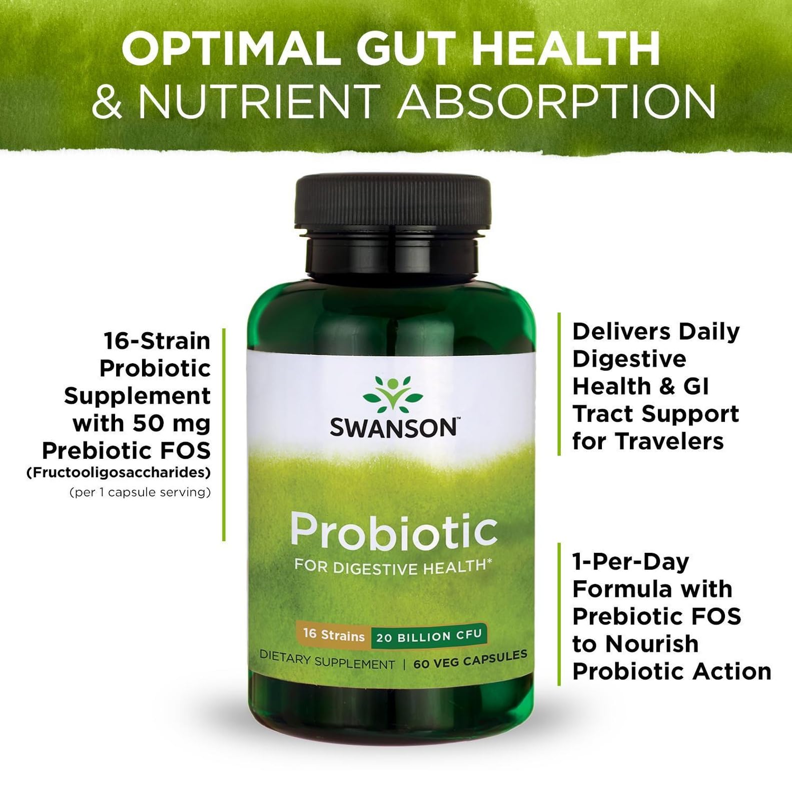 Swanson Probiotic: emballage et ouverture pratique, aide lors des déplacements.