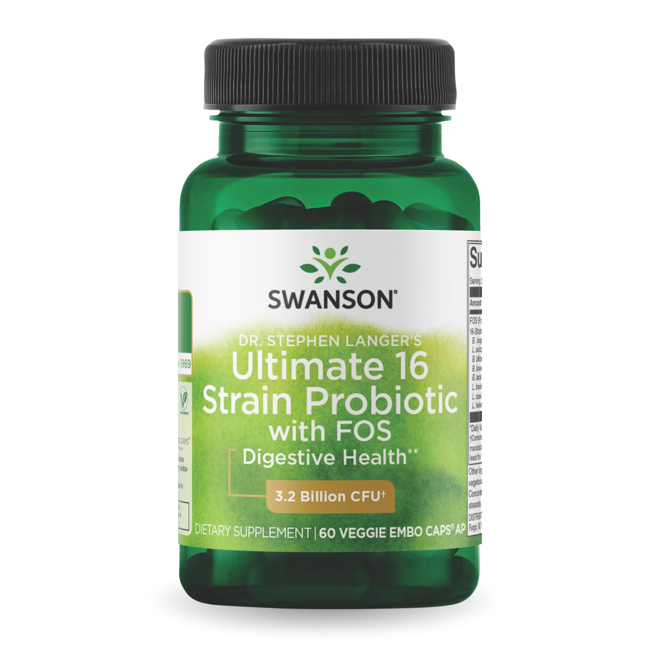 Swanson Probiotique 16 souches, bouteille sur étagère, soutien potentiel à la digestion.