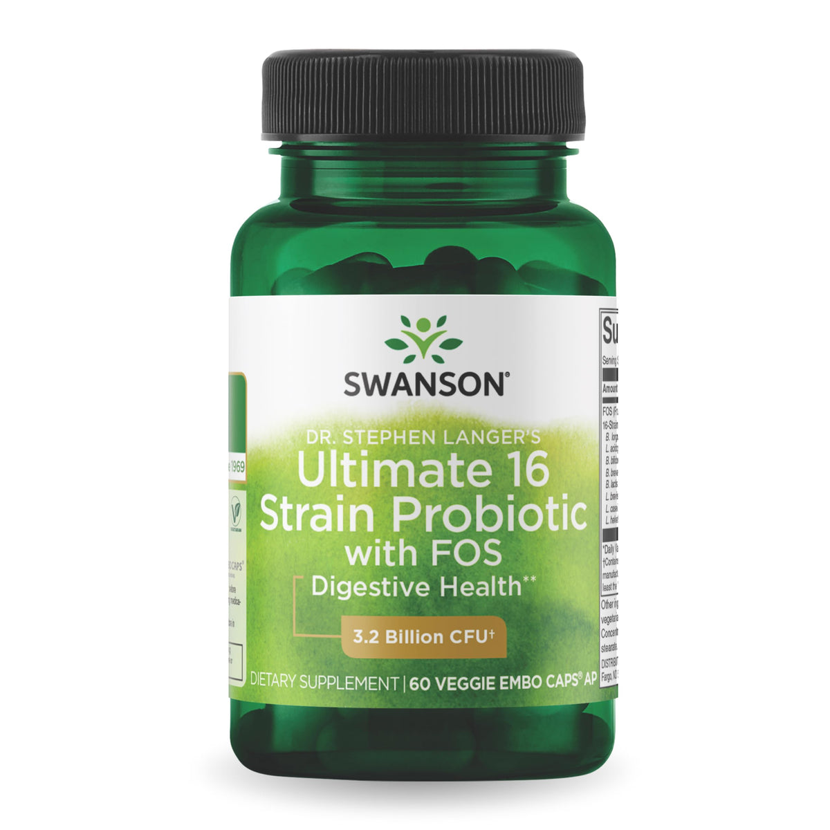 Swanson Probiotique 16 souches, bouteille sur étagère, soutien potentiel à la digestion.