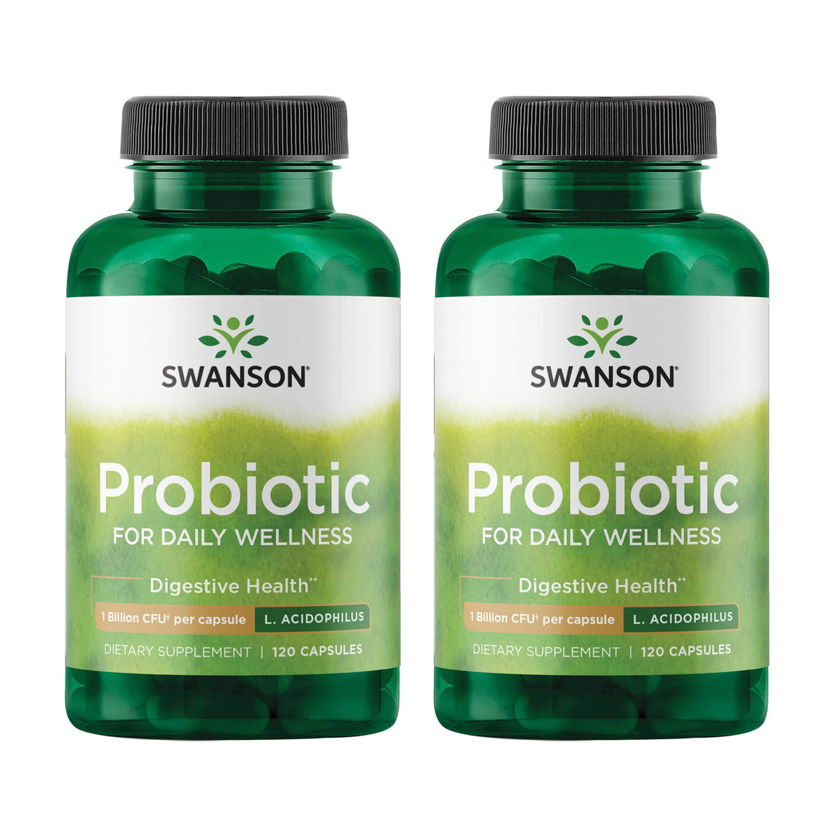 Swanson Probiotique: bouteille-gelules, soutient la digestion et le bien etre quotidien.