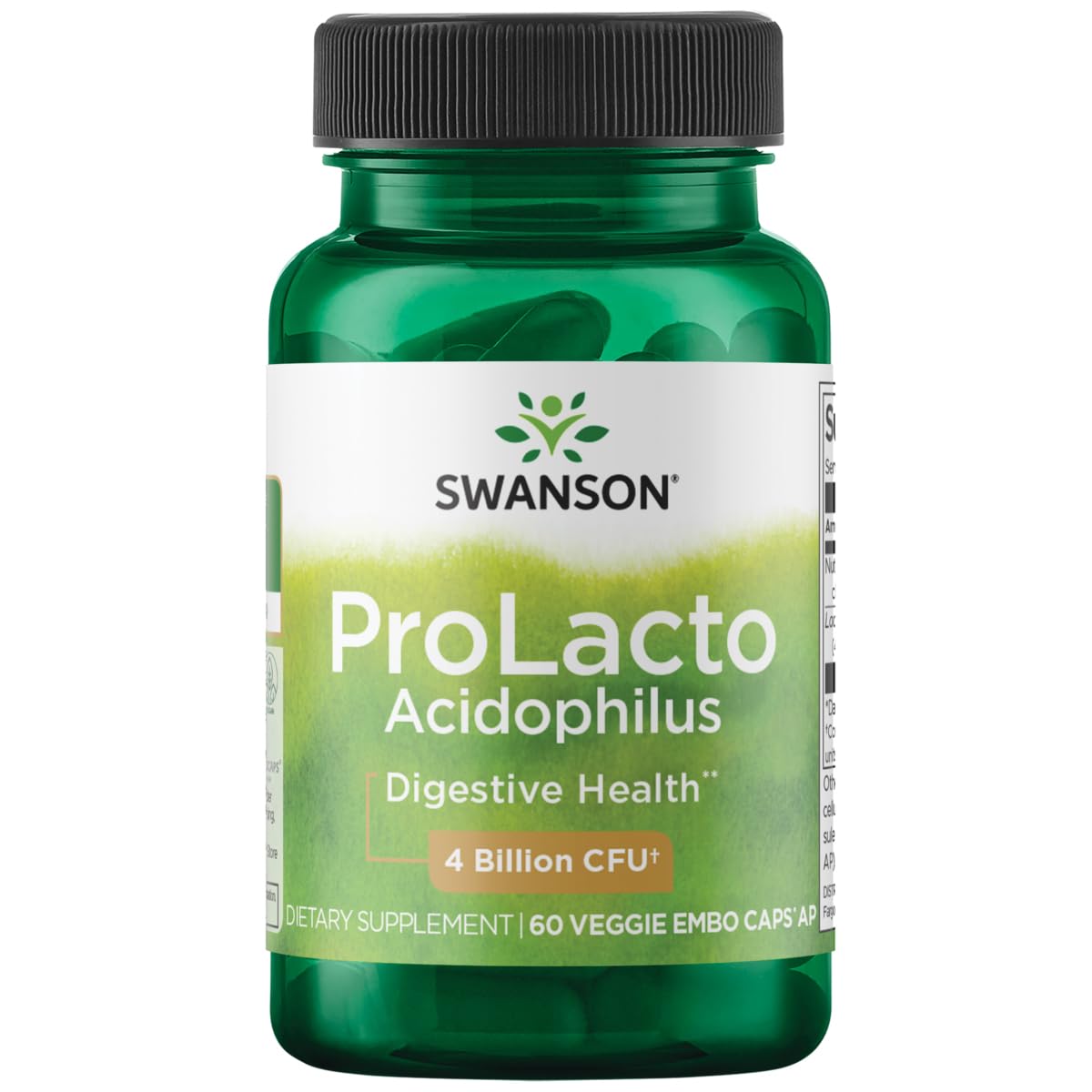 Swanson Prolacto Acidophilus: bouteille de 60 capsules végétales, soutien probiotique quotidien.