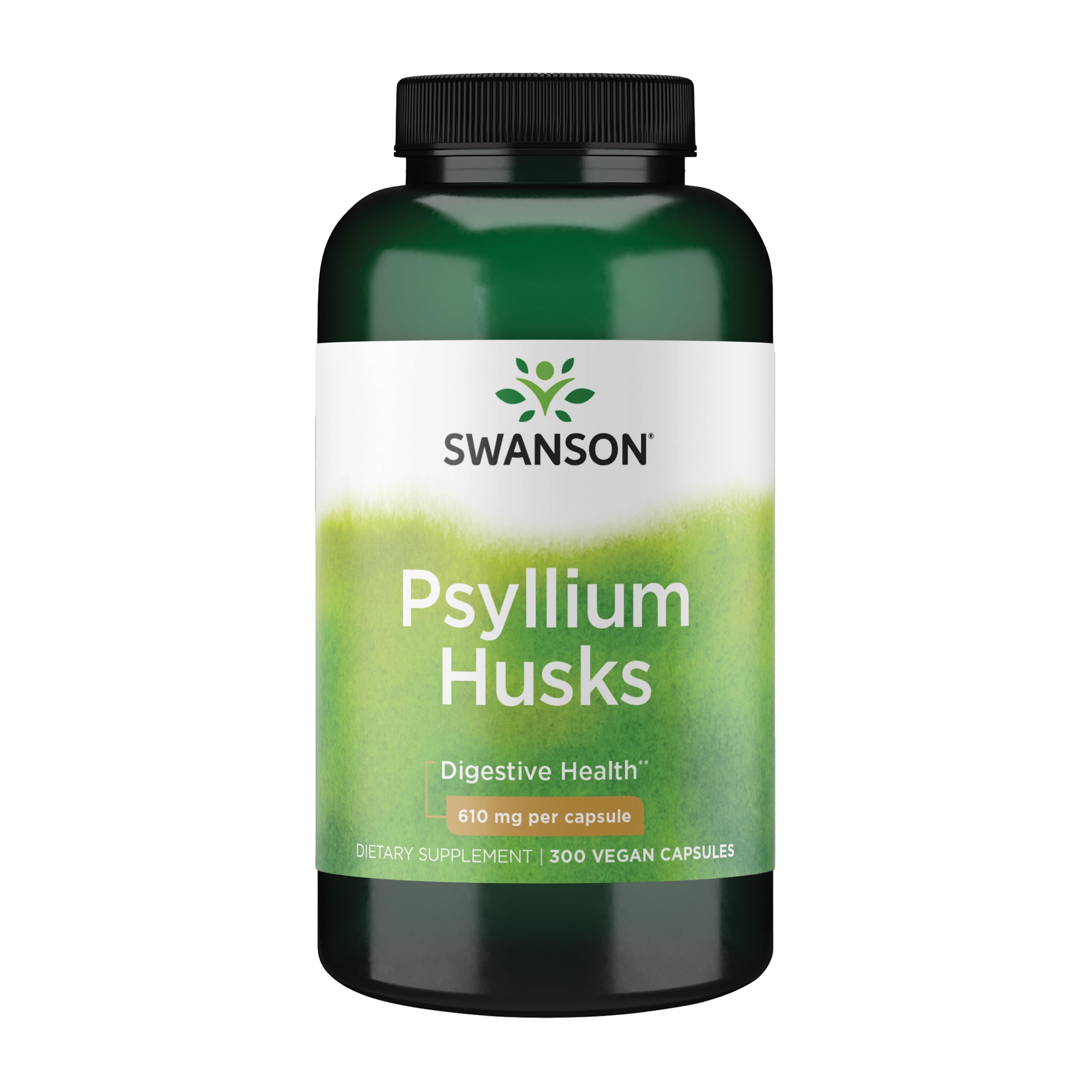 Capsules Swanson de psyllium, 610 mg, pour augmenter l’apport en fibres au quotidien.
