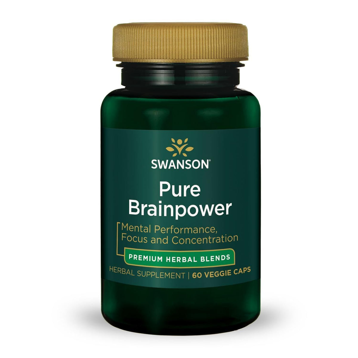 Swanson Pure Brainpower: bouteille de gélules véganes soutient potentiellement la concentration.