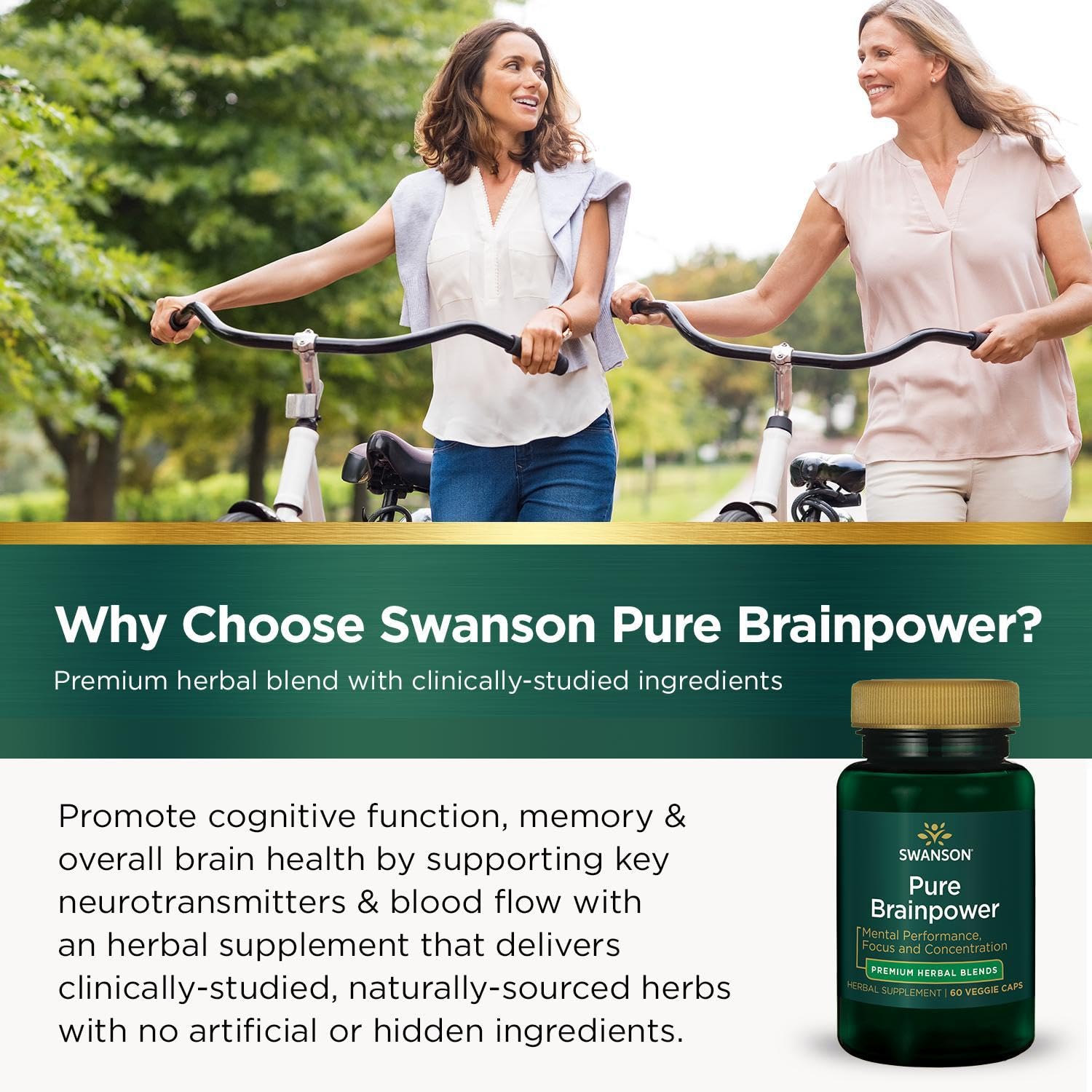 Swanson Pure Brainpower: emballage recyclable et notice claire pour comprendre les extraits.