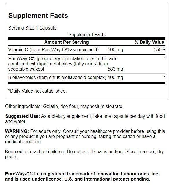 Swanson Pureway Vitamin C 500 mg capsules — faciles à prendre pour le quotidien