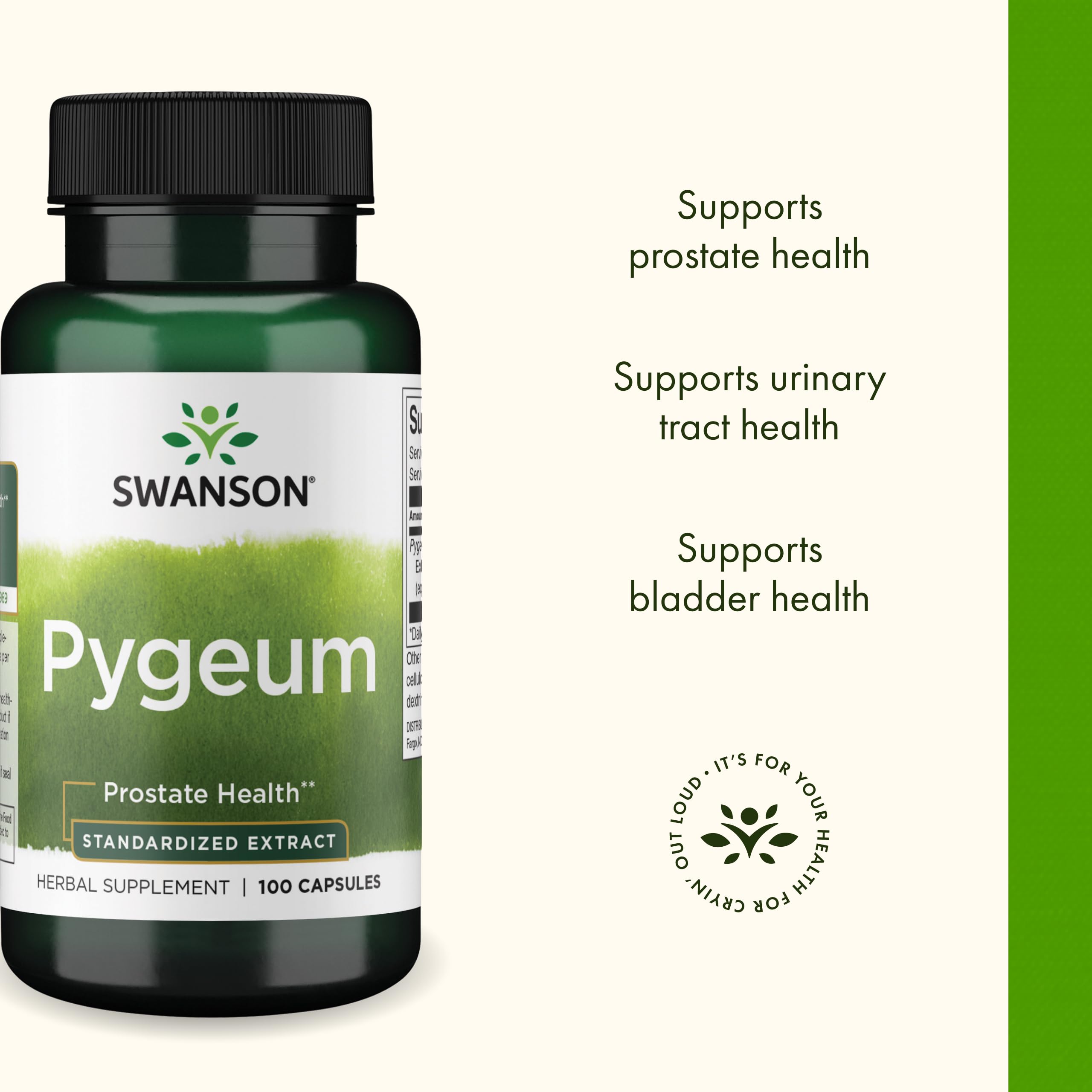Swanson Pygeum – boîte et emballage, format pratique pour une routine quotidienne.