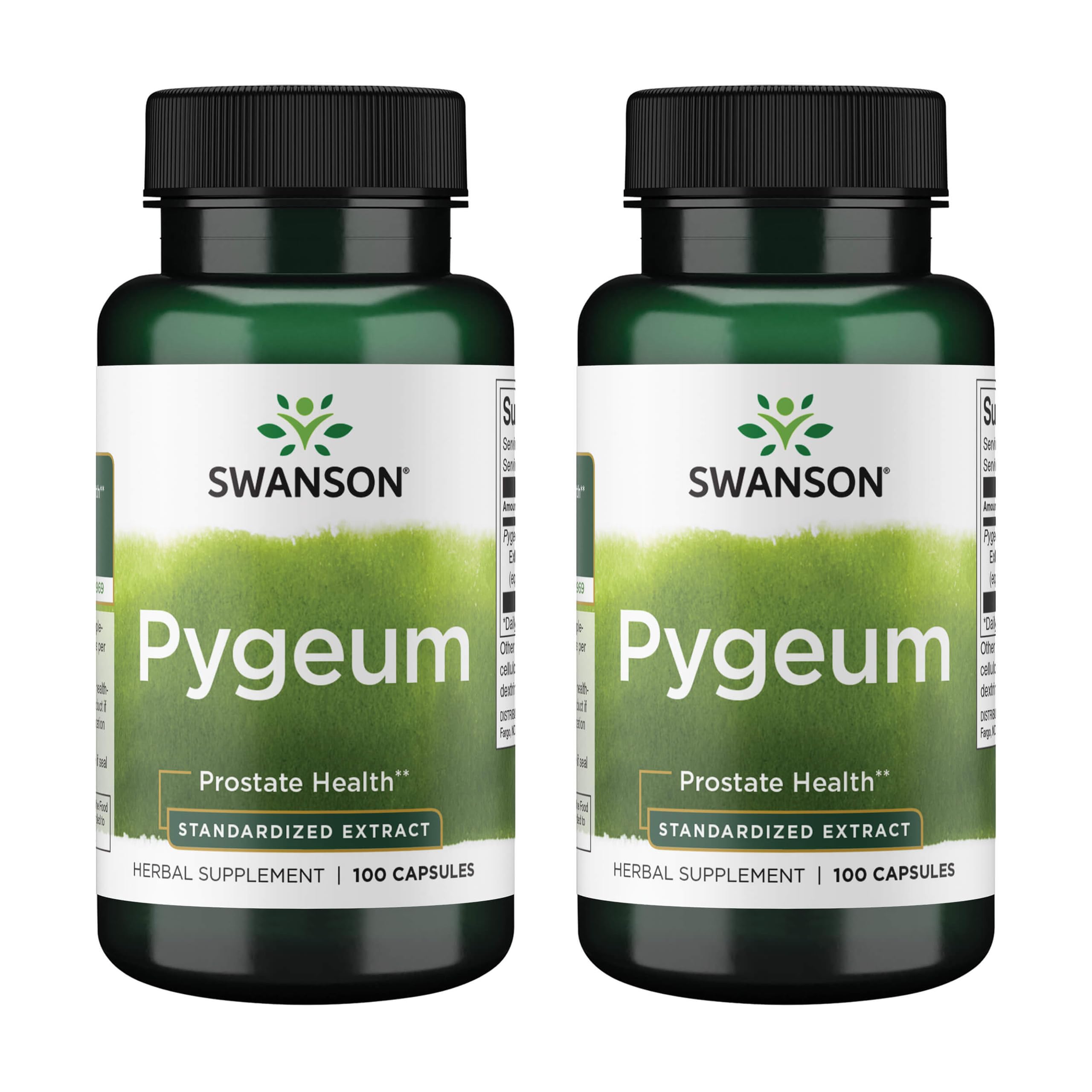 Swanson Pygeum — bouteille montrant le flacon, soutien urinaire potentiel.