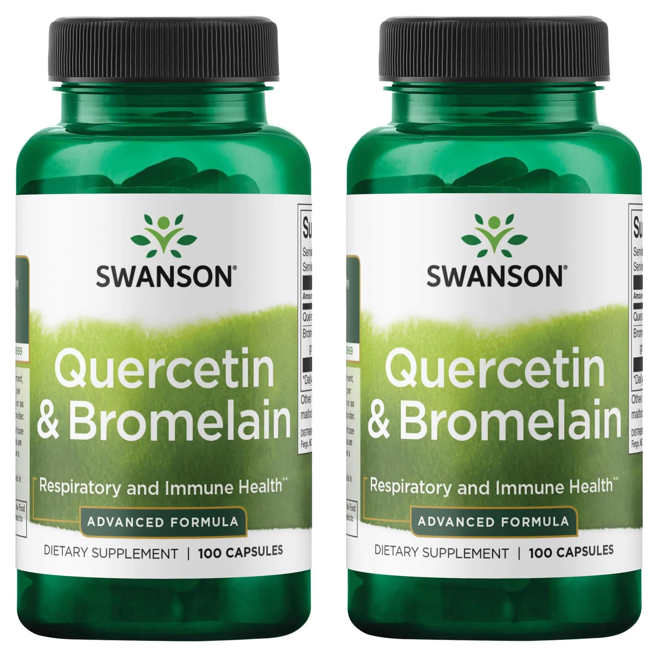 Swanson Quérétine et Bromélaïne – bouteille de capsules pour un soutien respiratoire potentiel.