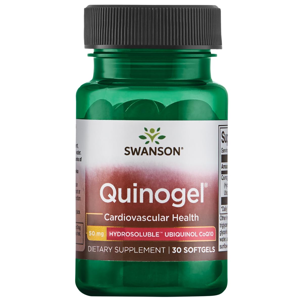 Swanson Quinogel: flacon d ubiquinol hydrosoluble, soutien énergie cellulaire et vitalité.