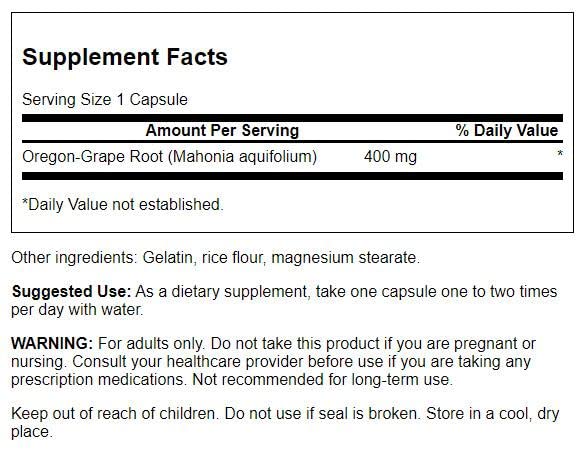 Capsules Swanson Oregon-Grape faciles à avaler au quotidien.