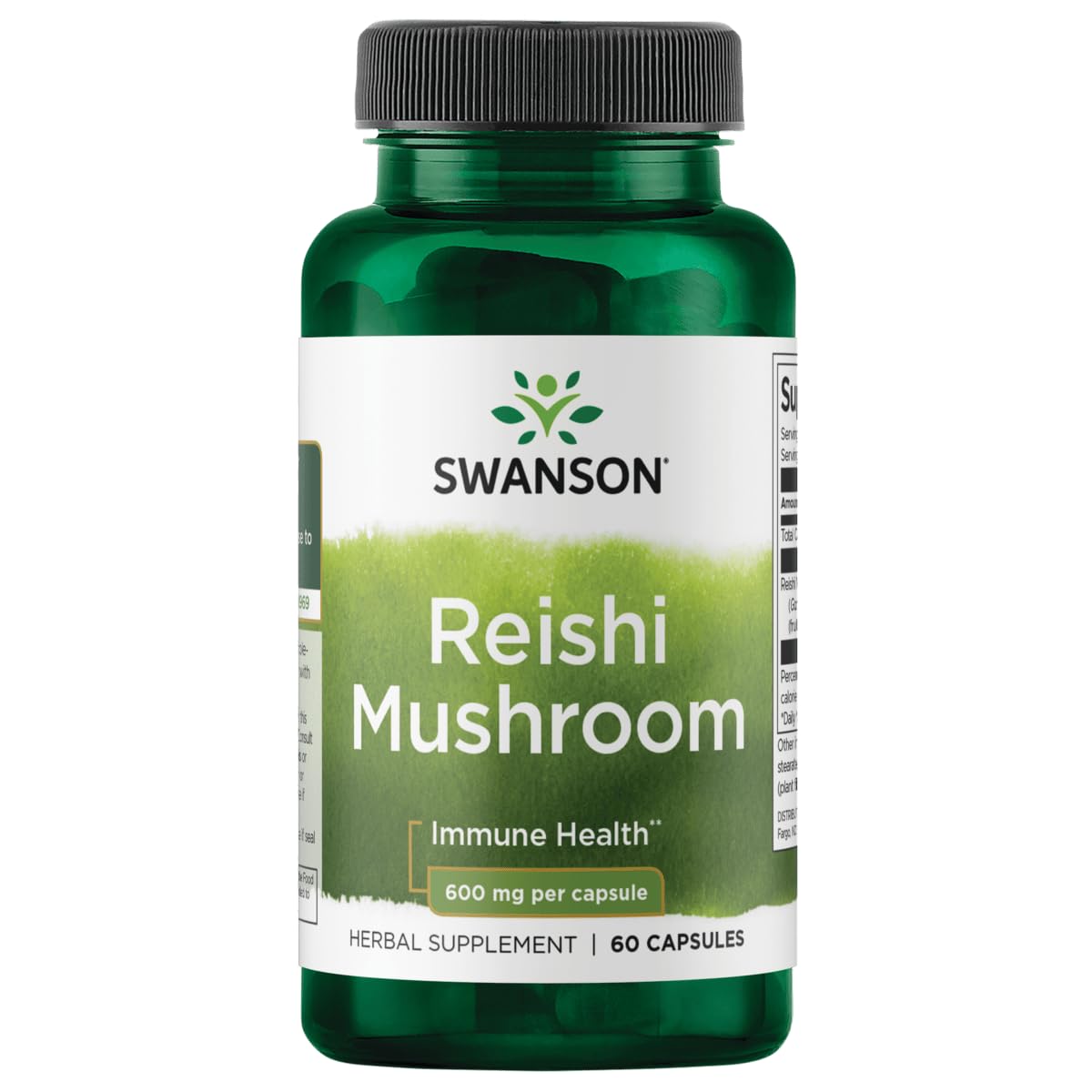 Swanson Reishi, bouteille de gélules, soutien immunitaire potentiel au quotidien.