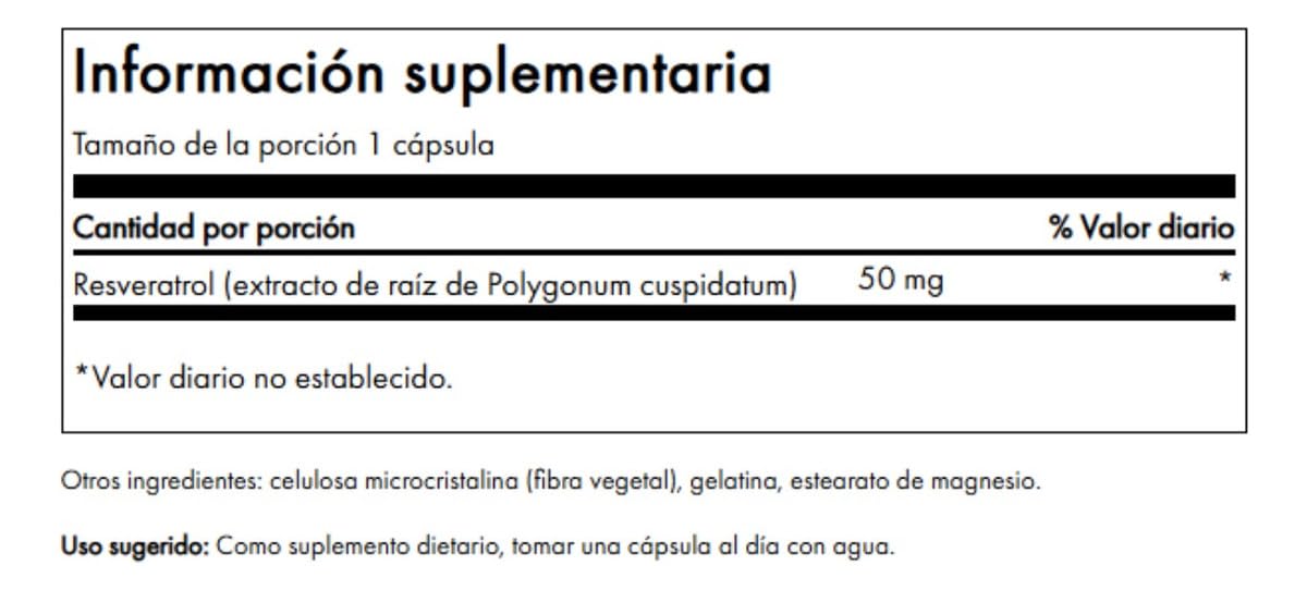 Swanson Resveratrol 50, etiquette sur fond, montre la transparence et la qualité du produit.