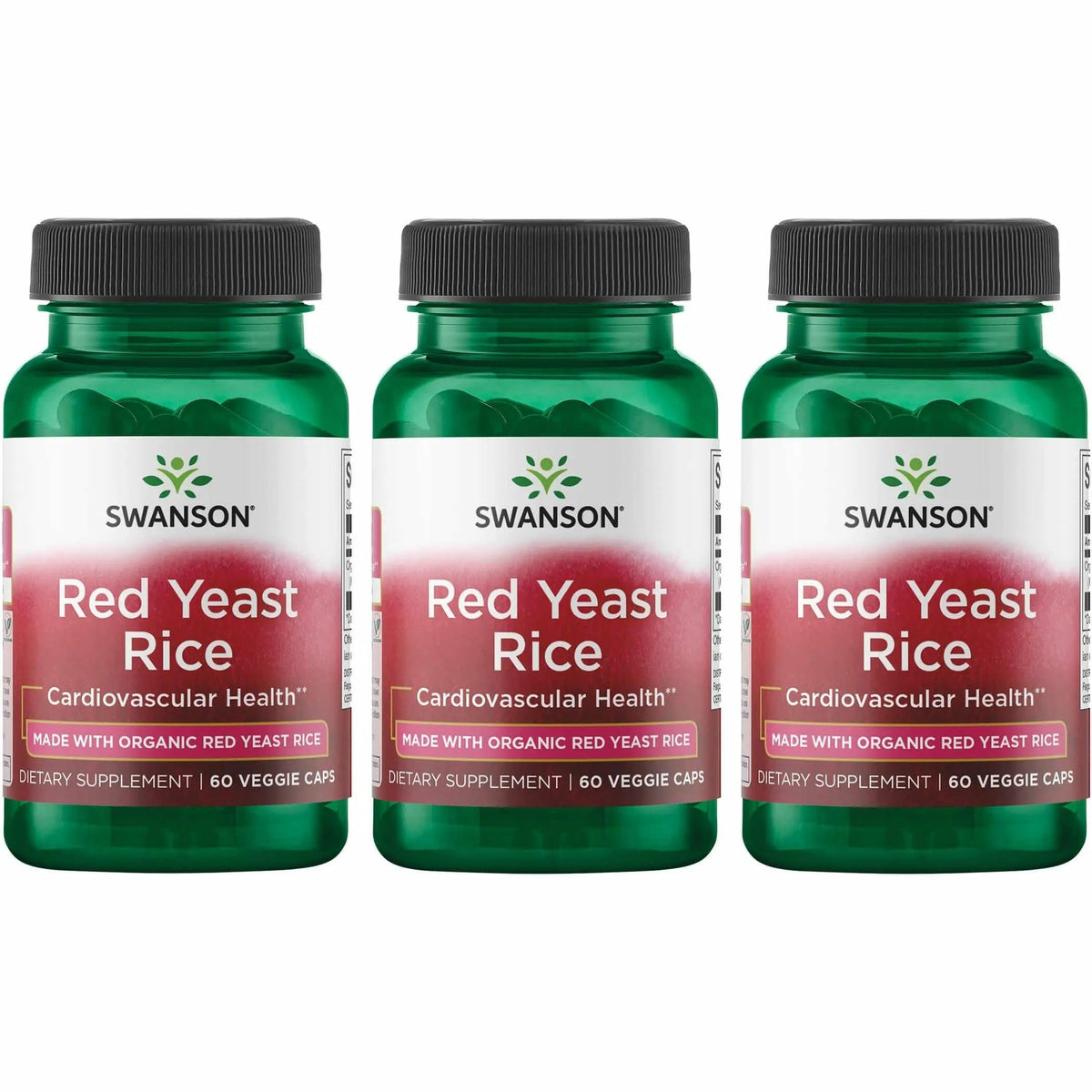 Swanson riz rouge traditionnel bio en bouteille, gélules 600 mg, soutien potentiel au bien-être général.