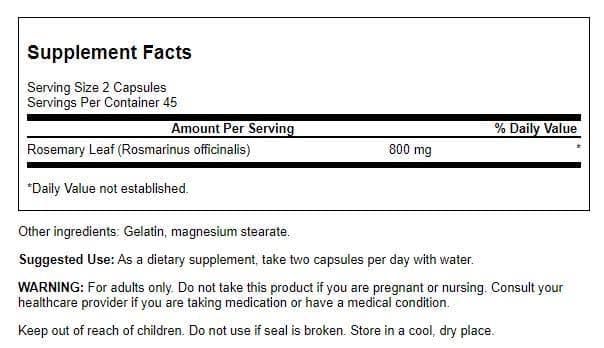 Swanson Romarin Capsules 400 mg – gélules faciles à avaler au quotidien.