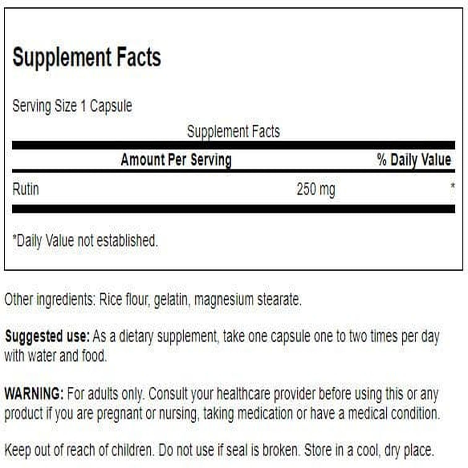 Swanson Rutin bouteille 250 mg: soutien quotidien à la microcirculation.