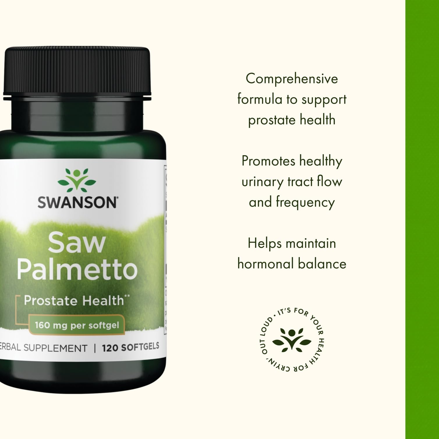Swanson Saw Palmetto – capsules visibles, présentation simple pour une prise régulière.