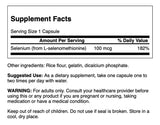 Swanson Sélénium – etiquette-produit, rappelant L-sélénométhionine et bénéfices potentiels.