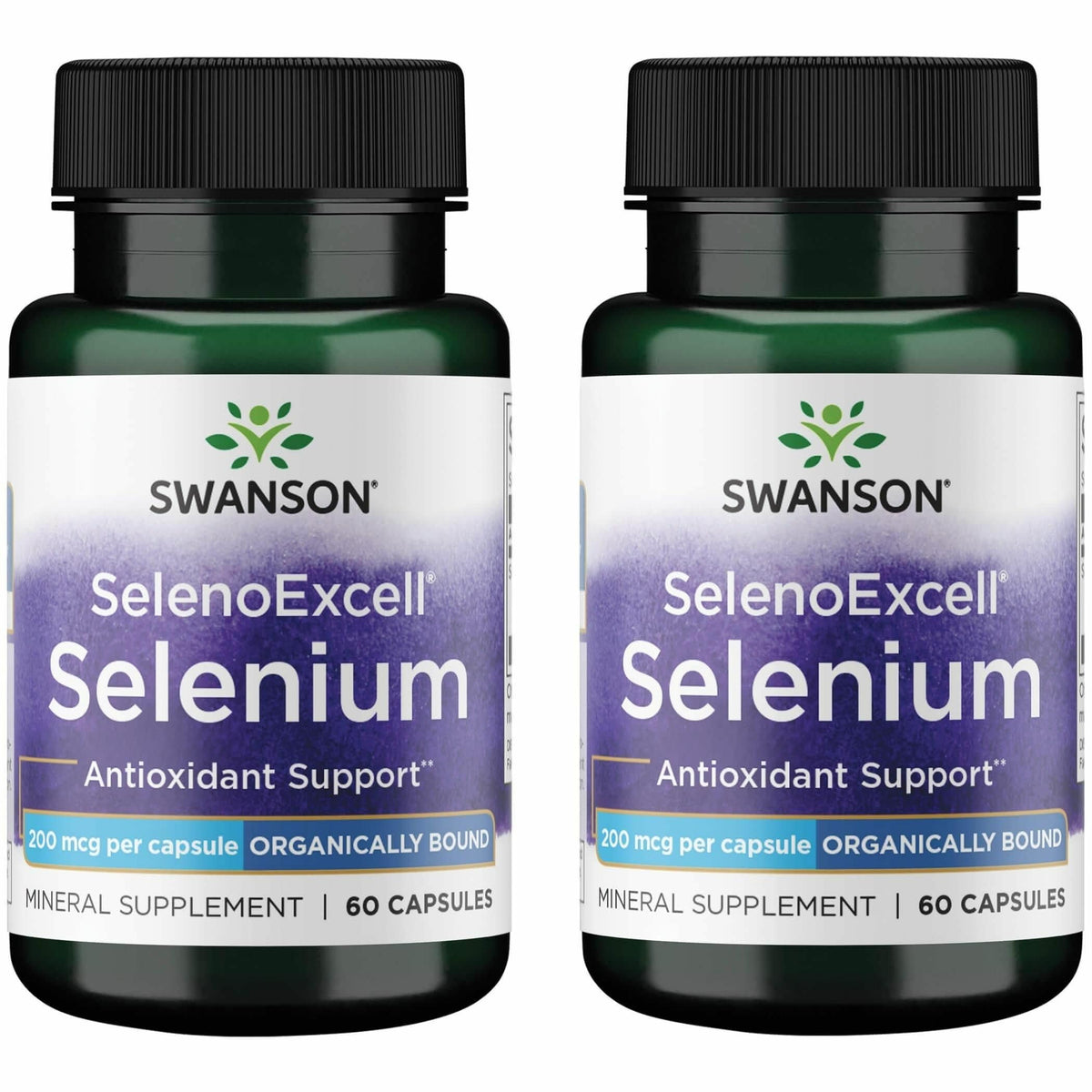 Swanson SelenoExcell, bouteille Selenium 200 mcg, 60 gélules, apport quotidien potentiel.