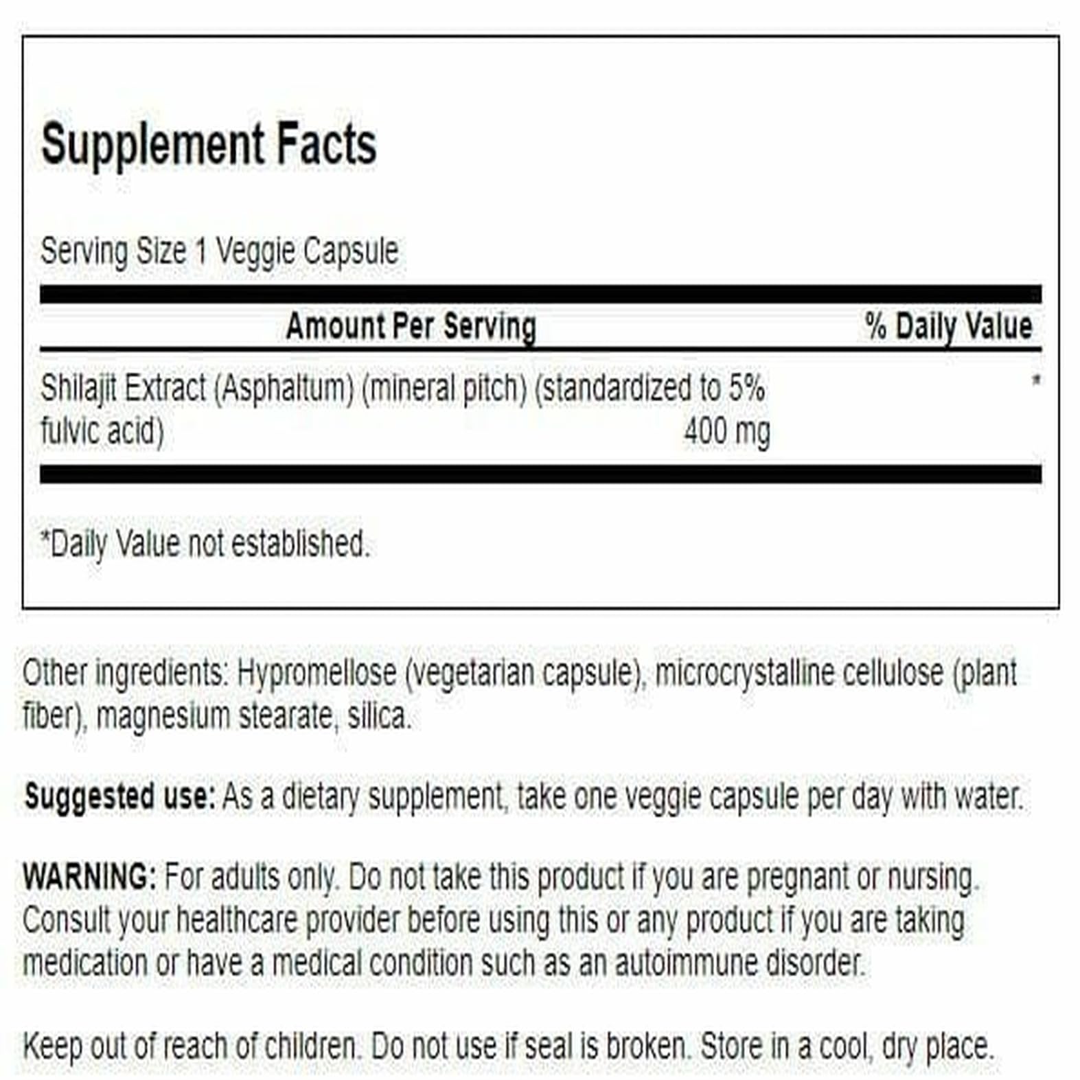 Swanson Shilajit Extrait : gélules végétales faciles à avaler dans leur flacon