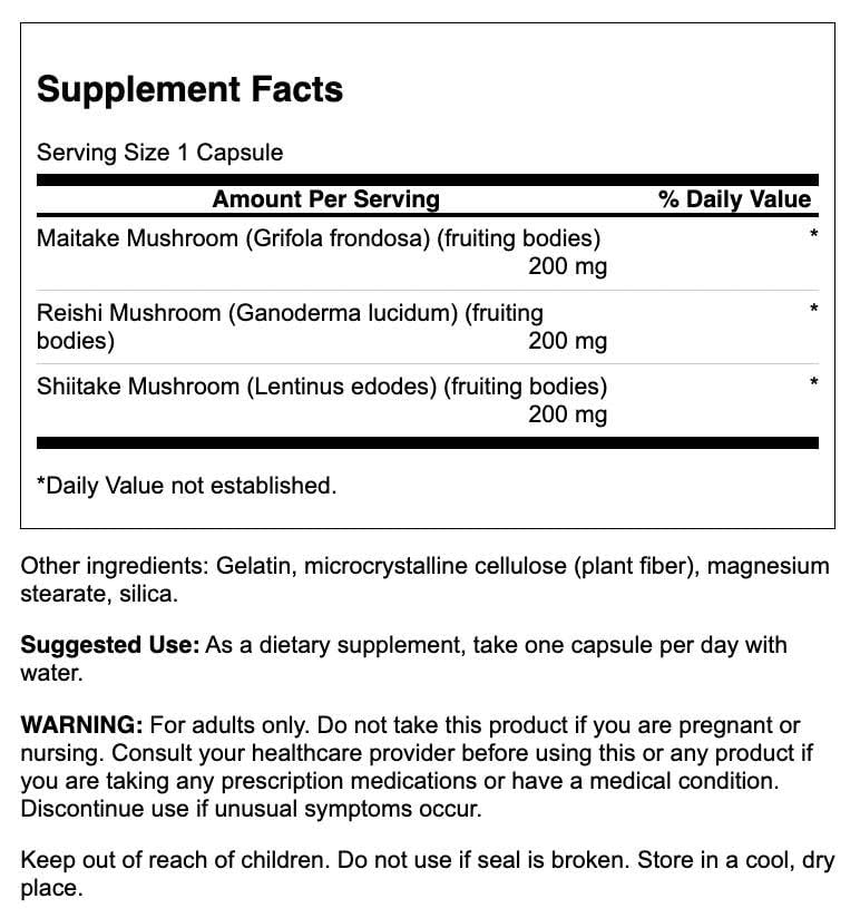 Swanson Shrooms, boîte 60 capsules: soutien immunitaire et vitalité.