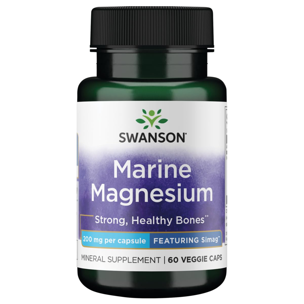 Swanson Simag Marine Magnésium 200 mg – capsules faciles à avaler pour soutenir la vitalité musculaire