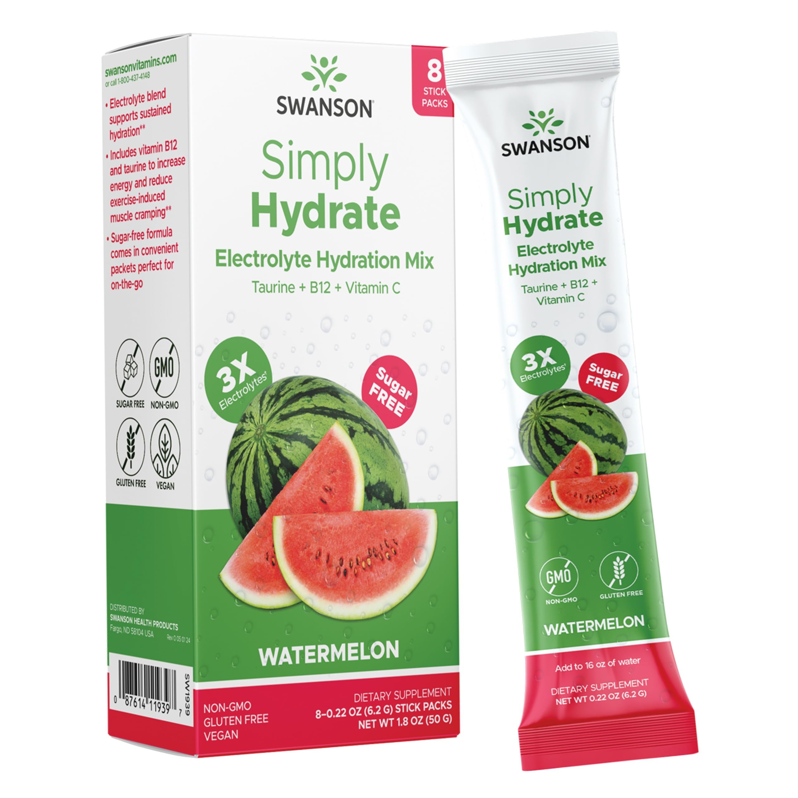 Swanson Simply Hydrate — boîte de 8 sachets, pratique et prête à l'emploi.