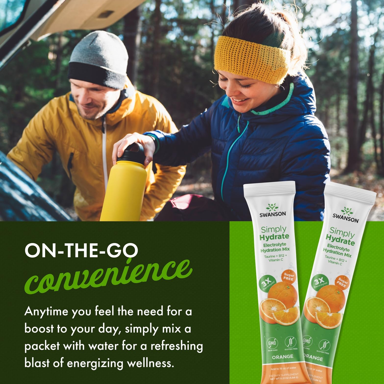 Usage sportif avec Swanson Simply Hydrate, soutien utile lors d'efforts soutenus.