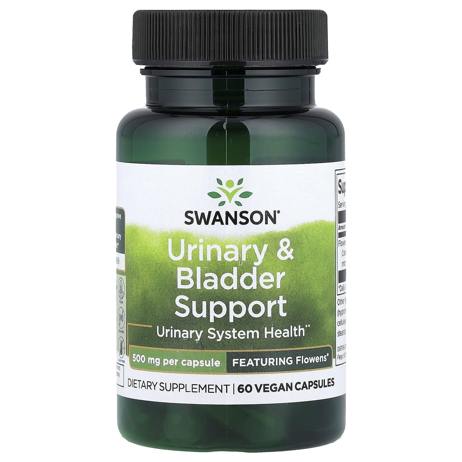 Swanson soutien urinaire et vessie, bouteille végan, prêt pour un usage quotidien.