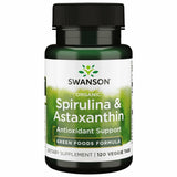 Swanson Spiruline Astaxanthine: bouteille, source végétale protéinée et énergie naturelle.