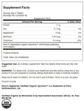 Swanson spiruline étiquette bouteille, bio et origine organique affichées