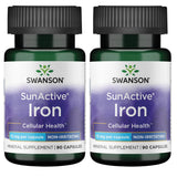 Swanson Sunactive Fer non irritant, bouteille 90 capsules, soutien potentiel de l'énergie quotidienne.
