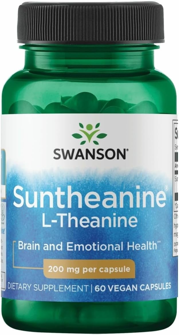 Swanson Suntheanine L-Theanine, bouteille 60 capsules veganes, soutien du calme et concentration