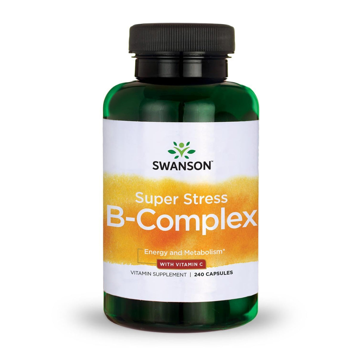Swanson Super Stress B-Complex, bouteille 240 capsules, énergie naturelle et soutien quotidien.