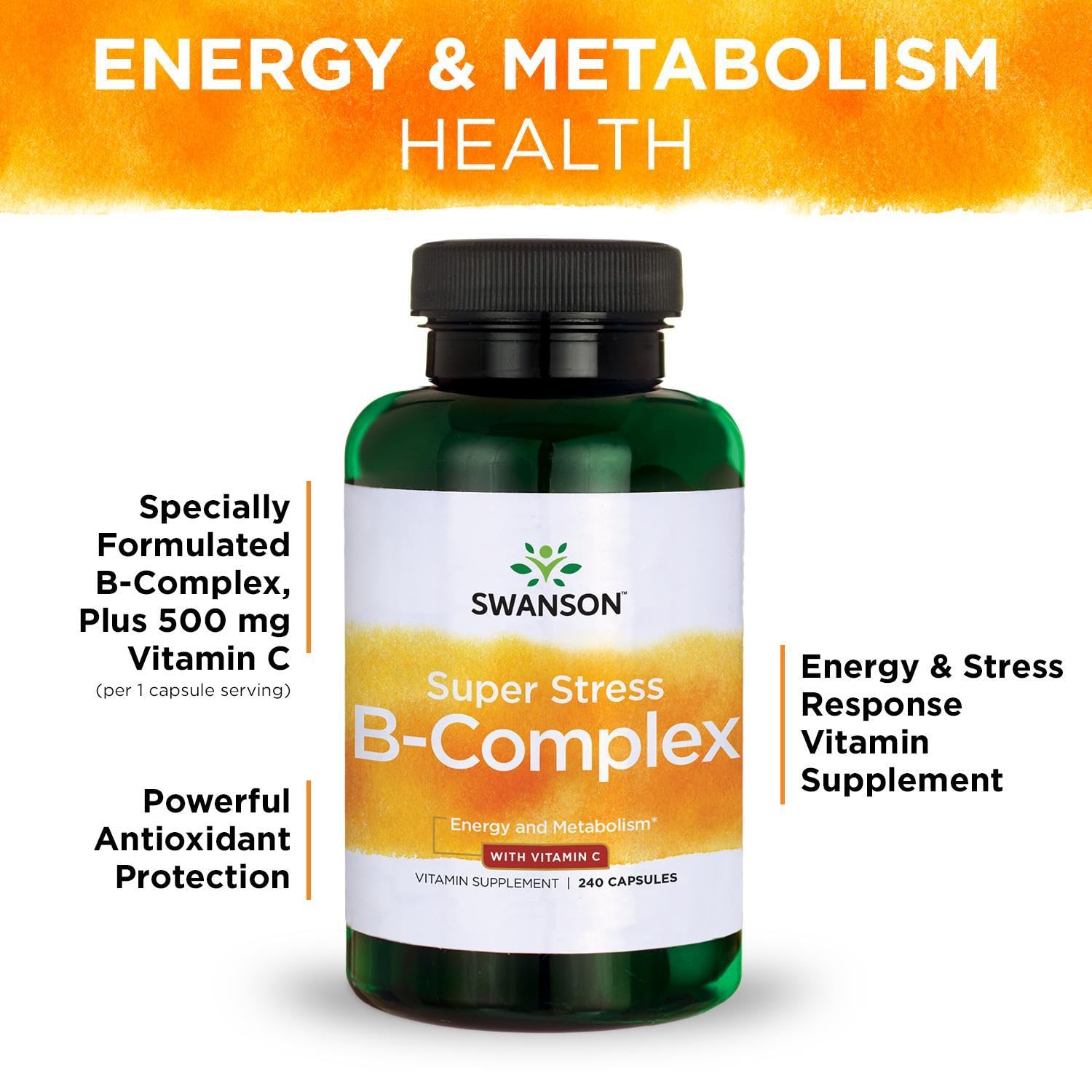 Swanson Super Stress B-Complex, certifications GMP et contrôle qualité, sécurité et fiabilité.