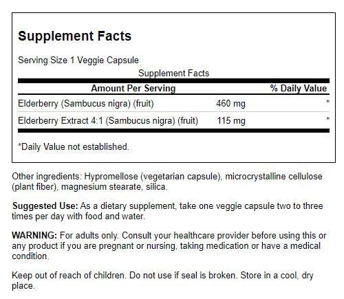 Bouteille Swanson Elderberry 575 mg, format pratique et antioxydant.