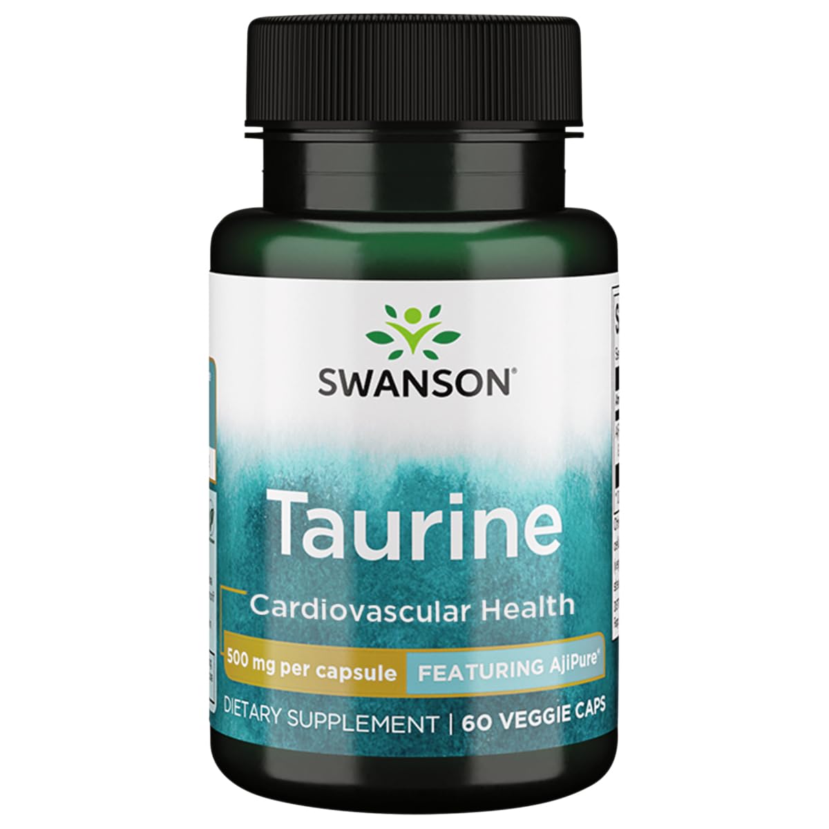 Capsules végétales Swanson Taurine Ajipure, soutien potentiel au cœur et au système nerveux.