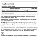 Etiquette Swanson Taurine Ajipure, dosage 500 mg par capsule, forme végétale, usage quotidien recommandé.