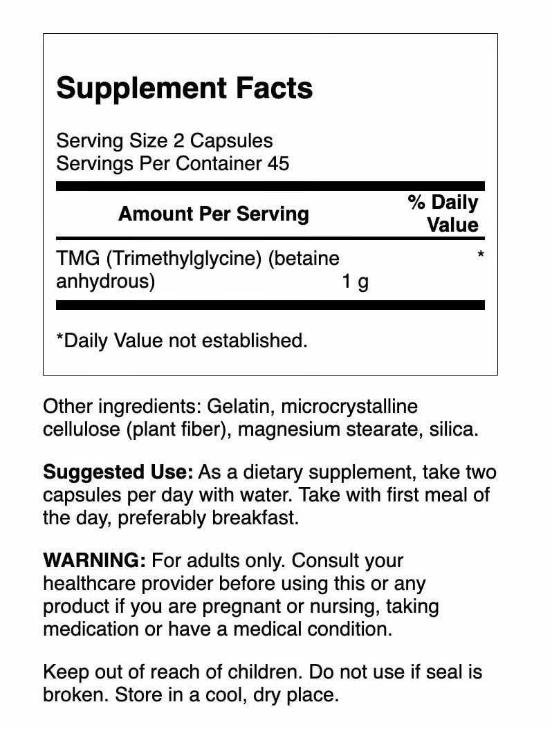 Swanson TMG, capsules faciles à avaler, intégrables à votre routine santé.