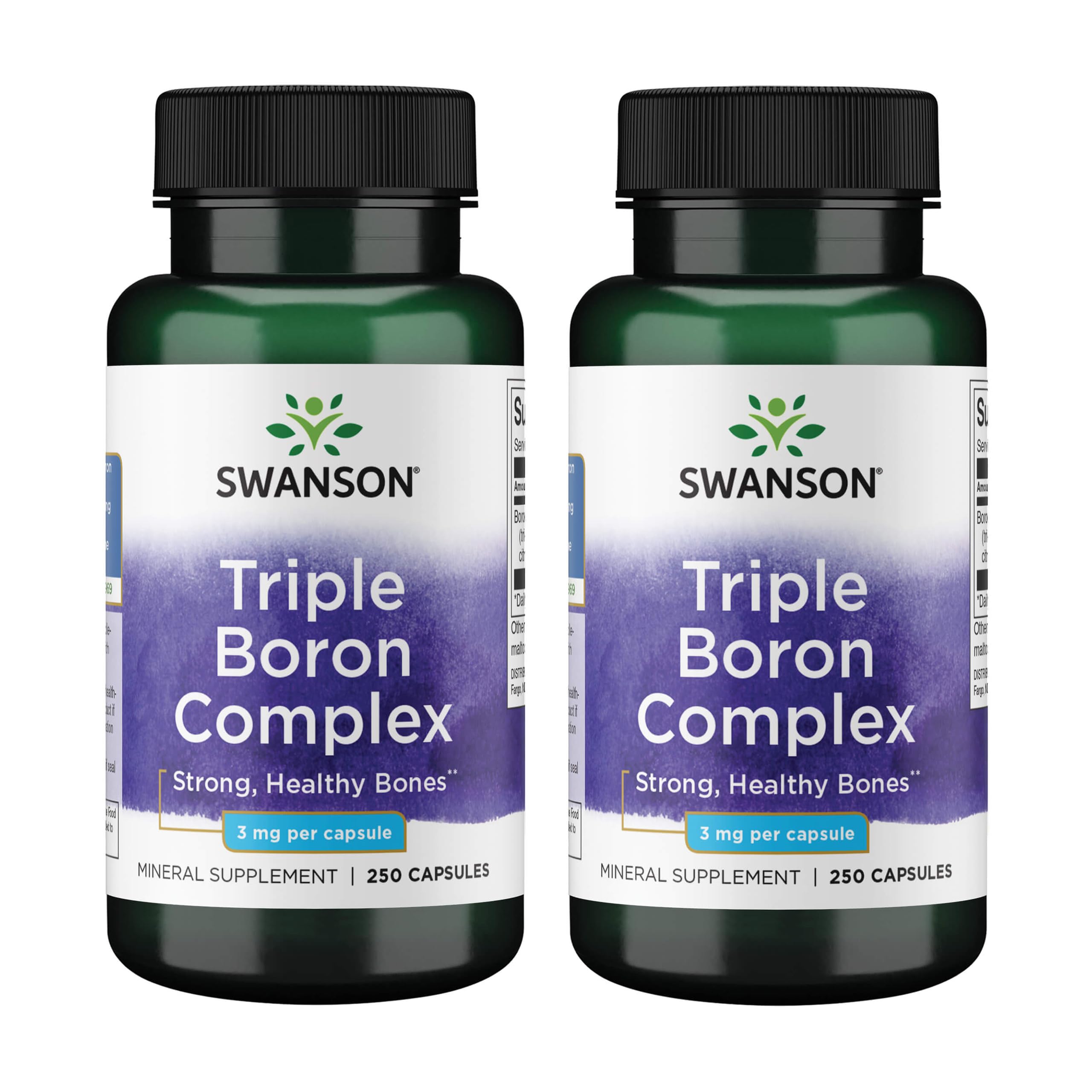 Swanson Triple Boron Complex – bouteille de capsules, absorption potentielle améliorée.